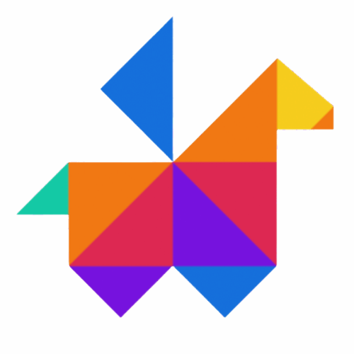 Kolorowy, geometryczny ptak ułożony z trójkątów
